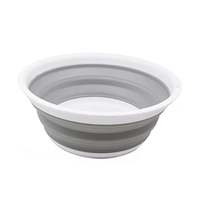 Imagen de SAMMART Tina plegable de 5,5 L, cubeta plegable, lavabo portátil, bañera plástico que ahorra espacio (blanco/gris, 1)