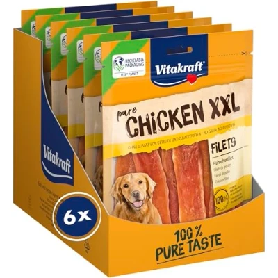 Imagen de Vitakraft Filete de Pollo XXL, sin Cereales, con Carne magra, en Bolsa XXL resellable, azúcar añadida (6 x 250 g)