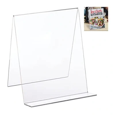 Imagen de Relaxdays Atril Libros, Soporte Universal, DIN A4, Ligero y Resistente, Cocina, Acrílico, 24 x 20 cm, Transparente, Plástico
