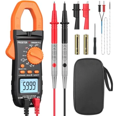 Imagen de Proster Pinza Amperimétrica 6000 Cuentas 800A Multímetro Digital 600V TRMS NCV AutoRango con Pantalla Retroiluminada para Prueba de Corriente y Voltaje CA/CC Resistencia Frecuencia Temperatura