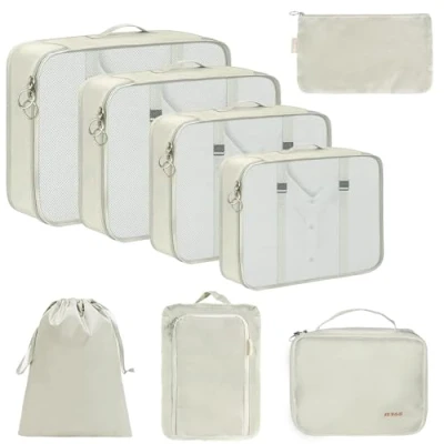 Imagen de 8 PCS Cubos de Embalaje, Embalaje Bolsa Equipaje para Esenciales Viaje, Maleta Impermeable Viaje Organizador Bolsas Ropa Zapatos Cosméticos