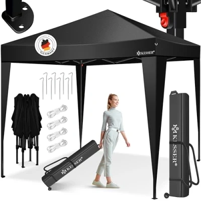 Imagen de KESSER® cenador de 3 x m, impermeable, incluye bolsa, sistema clic pop up, protección UV 50+, plegable, carpa para jardín, fiestas, refuerzos metal (negro/negro)