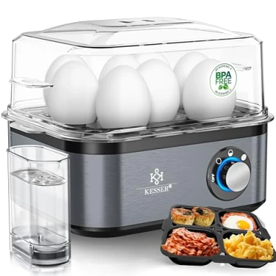 Imagen de KESSER® Cocedor de Huevos para 8 Huevos, Acero Inoxidable 500W y Función Mantener Caliente, Interruptor LED Giratorio, Sin BPA Apto Lavavajillas, Bandeja Tortillas, Negro/Antracita