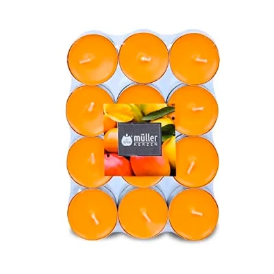 Imagen de ﻿Müller Aromáticas Velas de Té Fragancia Frutas Exóticas 39 x 15 mm Tiempo Combustión 4 Horas Cera Color Naranja Juego 24