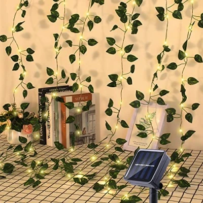Imagen de GuKKK Guirnaldas Luces Exterior Solar, de Hiedra Artificial 100LED 10M, 8 Modos, Impermeable Cadena Led Decoración, para Jardín