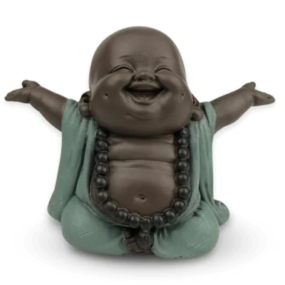 Imagen de Boudha Rieur Bienvenido Estatuilla de la Suerte Decoración Zen y Feng Shui para Crear un Ambiente Relajante Espiritual Idea Regalo Ancho: 6 cm Color: Verde Marrón Zen&#039;Light