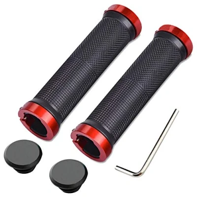 Imagen de Aiqeer 1 Par Puños Bicicleta Montaña, Manillar Goma Antideslizante Ergonomicos, Bici Doble Bloqueo, Empuñadura BMX, MTB, para Mango con Diámetro 22 mm (Rojo)