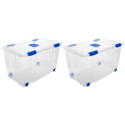 Imagen de AC Pack de 2 Cajas ordenación con Tapa y Ruedas plástico Transparente N.º 12. Capacidad 90 litros. Dimensiones Aprox.: 73,2 x 41,2 31 cm