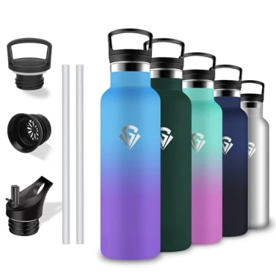 Imagen de Grsta Botella Agua Acero Inoxidable, Termica 0.75 litro, Fácil de Limpiar, sin BPA, Cantimplora con Pajita, A Prueba Fugas, Gym, Inoxidable 18/8, para Gimnasio, Deportiva