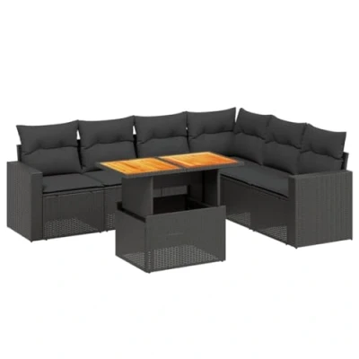 Imagen de vidaXL Set de Comedor jardín 7 pzas y Cojines ratán sintético Negro