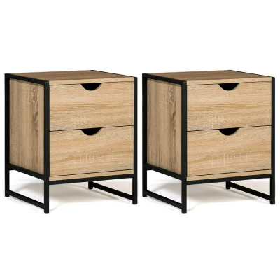 Imagen de IDMarket Juego de 2 mesitas noche Detroit cajones madera y metal, color negro