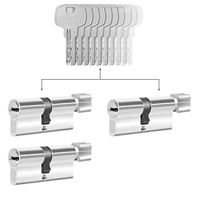 Imagen de GERCAR 3 cilindros de cierre uniforme 30/30, incluye 15 llaves 60 mm Cerradura cilindro con función N+G Juego unidades Longitud: A: 30 B: