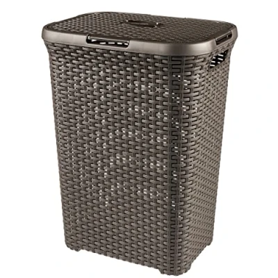 Imagen de Curver Cesta De Ropa con Tapa Natural Style, Compuesto, Marrón, 60 l