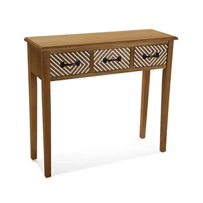 Imagen de Versa Severn Mueble Recibidor Estrecho para Entrada o Pasillo, Mesa Consola, con 3 cajones, Medidas (Al x L An) 80 30 90,5 cm, Madera, Color Marrón