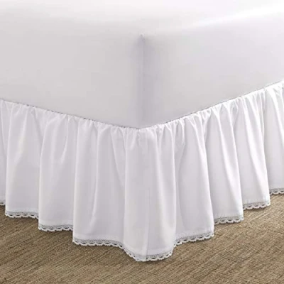 Imagen de Laura Ashley Home Falda de Cama Lujo Hotel, fácil Ajuste, Antiarrugas y Resistente a la decoloración, diseño Elegante para decoración del hogar, algodón Satinado, Blanco,