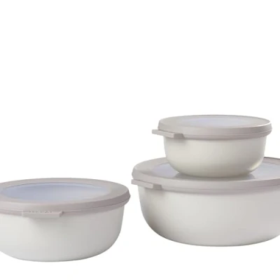Imagen de Mepal Multi Bowl Cirqula Redondo 3 Partes Caja de Almacenamiento Alimentos con Tapa Hermética para Nevera y Microondas 350 ml, 750 ml &amp; 1250 Nordic White