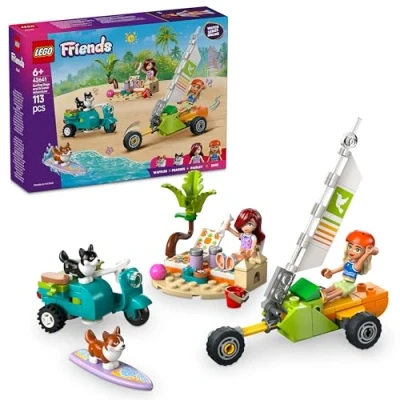 Imagen de LEGO Friends Mascotas Surferas y Aventura sobre Ruedas, Moto, Tabla de Surf 2 Perros Corgis Juguete, Juego Construcción con Playa Mini Muñecas, Regalo para Niñas 6 Años o Más 42641