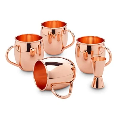 Imagen de ECHTWERK Juego de 5 vasos cobre Moscow Mule fabricados en acero inoxidable compuesto por 4 500 ml y 1 vaso medidor 2 cl /