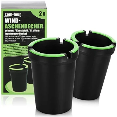 Imagen de com four® 2X Cenicero para Exteriores Anti Viento de Tormenta con Cubiertas Luminosas Ceniceros Coche, Ø 8 cm (02 Piezas V1)