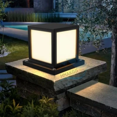 Imagen de HMAKGG Farolas Exterior Jardin LED, 12W Lampara Sobremuro Jardin, IP45 Impermeable Luces de Metal, Poste Luz Square, 3 Colores Ajustable, Casquillo E27