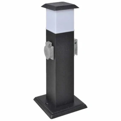 Imagen de vidaXL Columna con Enchufes y Lámpara Jardín Exterior Negra Tomas de Corriente