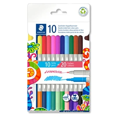 Imagen de STAEDTLER 3280 C10 Bolígrafos de doble punta fibra (20 colores surtidos, 10 unidades)
