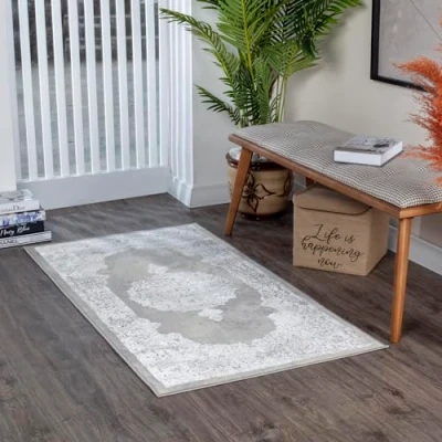 Imagen de Livabliss Agadir Alfombra Vintage Oriental de Pasillo para Cocina, Entrada, Estilo Tradicional Bohemio, Natural, Facil Limpiar Grande 80x150cm Beige Claro y Gris