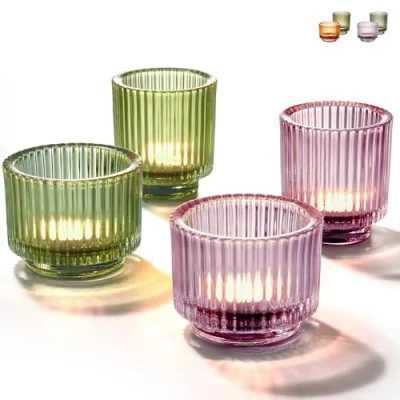Imagen de Portavelas de Cristal Colores para Velas Te 4 Grande Decoración Mesa Resistentes &amp; Ideal Decorativas, Hogar, Bodas