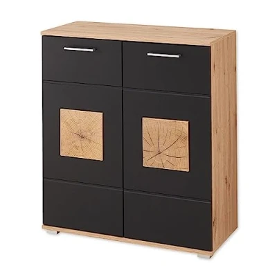 Imagen de Stella Trading Fun, Color Negro, Aspecto de Roble Artesano con Aplicaciones Madera Cerebro, Moderno Zapatero Mucho Espacio para Tus Zapatos, Schuhschrank