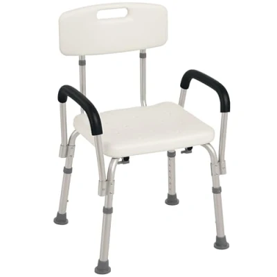 Imagen de HOMCOM Silla Ducha Personas Mayores Taburete de para con Respaldo Altura Regulable Antideslizante y Apoyabrazos Carga 136 kg Ayuda Baño Ancianos Discapacitados