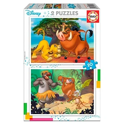 Imagen de Educa Set con 2 Puzzles Infantiles de 20 Piezas Las imágenes el Libro la Selva y Rey León, Disney. A Partir 3 4 5 años (18103)