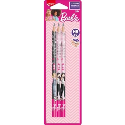 Imagen de Maped Lapices de Grafito para Niños Lápices Barbie X6 Colores Vibrantes y Duraderos Colorear, Estuche Ideal Material Escolar