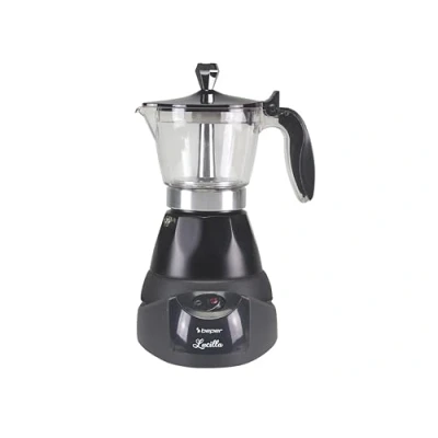 Imagen de BEPER BC.040N Cafetera Eléctrica Moka Pot Eléctrica, 3 tazas de capacidad, reductor 1 taza, Auto Off, mantiene la temperatura durante 30&#039; min, Negra