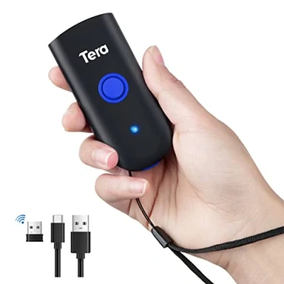 Imagen de Tera 1D Láser Lector de Códigos Barras Inalámbrico Escáner Barras, Tres Modos Uso, Compatible con Bluetooth, Inalmábrico a 2.4 GHz y Cable USB 2.0,1100