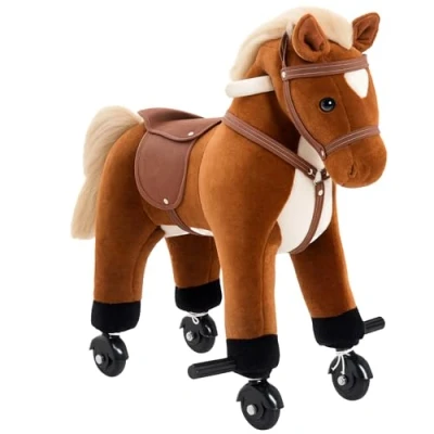 Imagen de HOMCOM Caballito para Bebes de +36 Meses Caballo con Ruedas Sonidos Relincho Palos y Pedales Carga 60 kg 55x23x60 cm Marrón