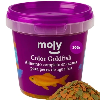 Imagen de MOLY Alimento para Peces de Agua Fría 120 ml Comida Goldfish y Kois Jóvenes 20 gr Sanos Potencia Color