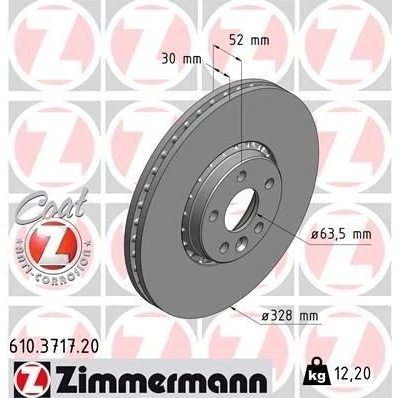 Imagen de ZIMMERMANN COAT Z 610.3717.20 Disco de freno 328 30 6/5 5 108 ventilación externa revestido VOLVO: XC60 I
