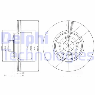 Imagen de DELPHI BG3978 Disco de freno 300 25 5 ventilado aceitado sin procesar cojinete rueda, anillo sensor ABS HONDA: Accord 7 Limousine