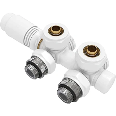Imagen de EMKE válvula de radiador con termostato, para radiadores y secadores toallas, universal válvulas angulares rectas, G1/2&quot;, Blanco, 1 pieza