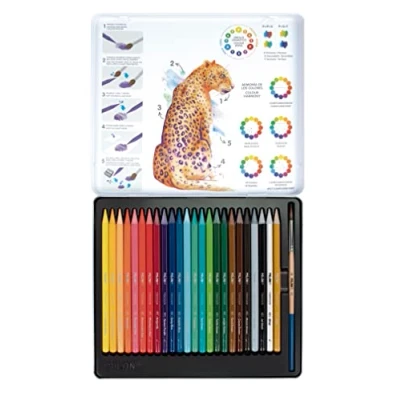 Imagen de MILAN® Caja metálica 24 lápices de colores 100% mina acuarelable Todocolor + 1 pincel