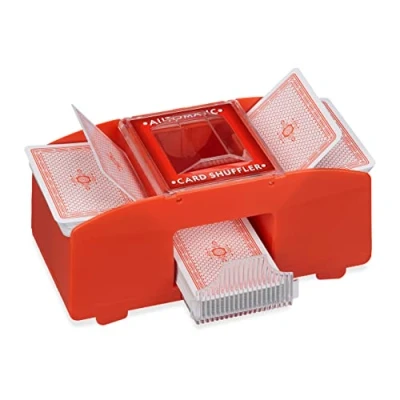 Imagen de Relaxdays Mezclador Cartas Eléctrico, 2, Barajador Naipes Automático, Baraja de Juego hasta 91mm, Plástico, Rojo, 10 x 20,5 10,5 cm