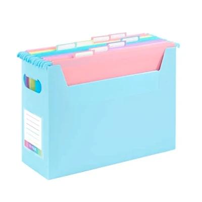Imagen de Viquel EASYCASE Caja de clasificación con 8 carpetas colgantes A4 RAINBOW Pastel, color azul pastel