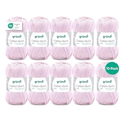 Imagen de Gründl Cotton Quick Uni, 10 ovillos (Hilo de Color 100%, Certificado Oeko Tex, 50 g / 125 m, tamaño Aguja: 3 4, x g), Rosa, Algodón, Rose, One Size, 1250