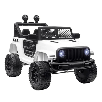 Imagen de HOMCOM Coche Eléctrico para Niños de +3 Años Vehículo Todoterreno Batería 12V con 2 Motores Control Remoto 2,4G Faros Bocina Velocidad Ajustable Carga 30 kg 100x65x72 cm Blanco