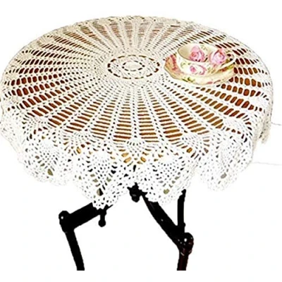 Imagen de NC AMIPOS Manteles redondos de encaje algodón 35.4 pulgadas, mantel ganchillo a mano para decoración mesa, del hogar, boda, fiesta, color blanco
