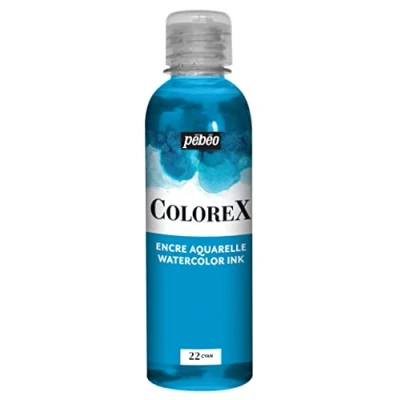 Imagen de Pebeo Tinta Colorex 250 ML Cyan para acuarela de acabado aterciopelado dibujo multiuso todos los medios