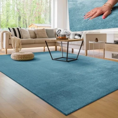 Imagen de Paco Home Alfombra para la Sala de Estar Unicolor Lavable Suave Pelo Corto, tamaño:200x280 cm, Color:Turquesa