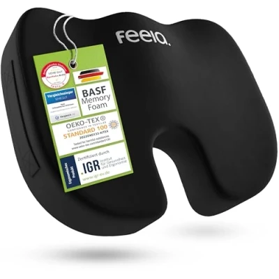 Imagen de feela.® Cojín de Asiento ortopédico [3 Grados dureza] ergonómico para Silla Oficina Aumenta la Comodidad al Sentarse, favorece circulación y Alivia el coxis (Duro)