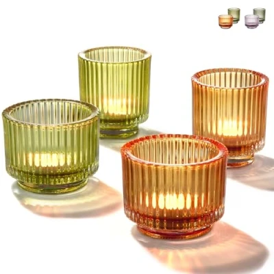 Imagen de Portavelas de Cristal Colores para Velas Te 4 Grande Decoración Mesa Resistentes &amp; Ideal Decorativas, Hogar, Bodas