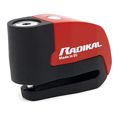 Imagen de RADIKAL RK6 Candado Moto Disco Alarma 120db, Boton ON, Warning Avisador, Módulo Remplazable Impermeable, Pila CR2 Larga Duración, Antirrobo Pinza Freno Universal para Motos Scooter Bicicleta Patinete